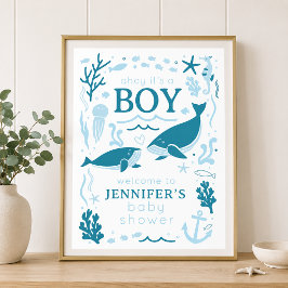 Poster Alô É um Baleia Menino Chuvinha de Bebê Náutica