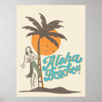 Aloha Beaches Hula Girl Hawaii Retro