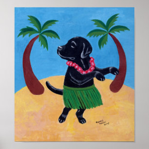 Pôster Aloha Black Labrador Trabalho de arte