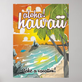 Poster Aloha! Cartoon viagens vintage do Havaí!