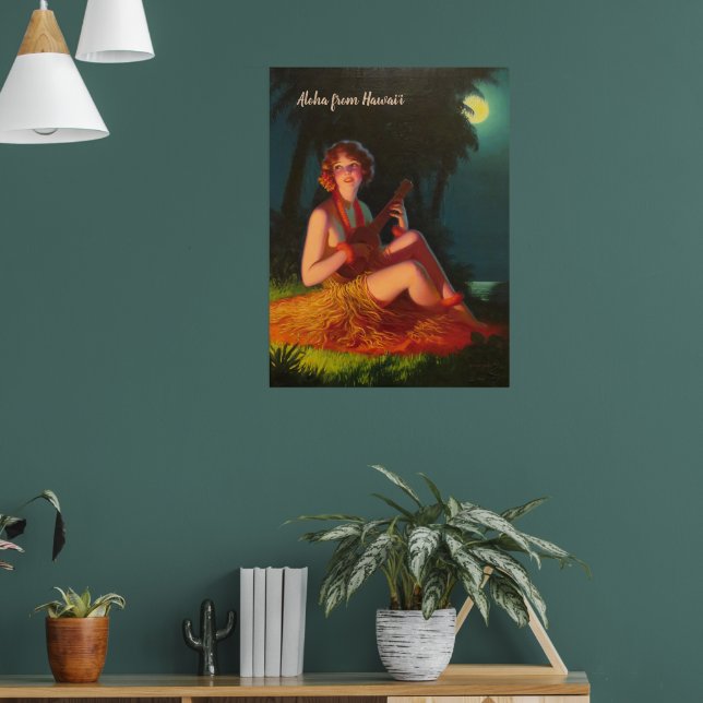 Poster Aloha Girl with Ukulele (texto personalizável) (Sala de Estar 1)