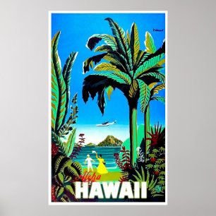 Poster Aloha Havaí, ilha tropica, viagem da linha aérea