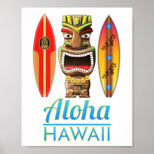 Poster Aloha Hawaii Havaii Surfing Tiki