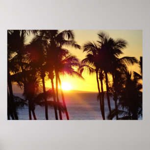 Poster Aloha Hawaii Palm Tres Tropics Viagem Sunset