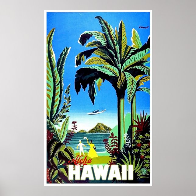 Poster Aloha Hawaii, tropic isle, companhia aérea vintage (Frente)