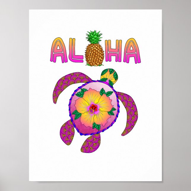 Pôster Aloha Hawaiian Honu Turtle (Frente)