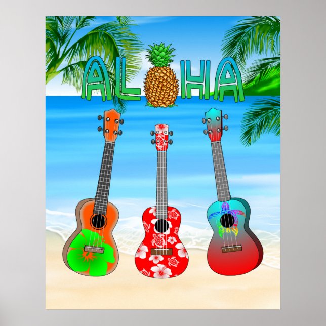 Poster Aloha Island Ukuleles (Frente)