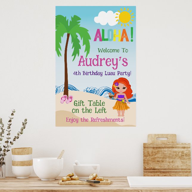 Poster Aloha Luau Birthday (Cozinha)