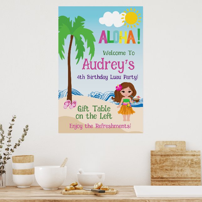 Poster Aloha Luau Birthday (Cozinha)