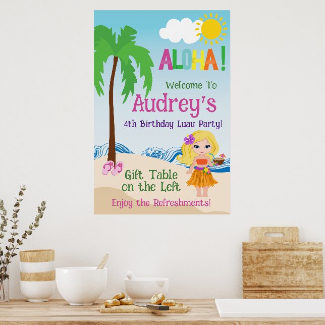 Poster Aloha Luau Birthday (Cozinha)