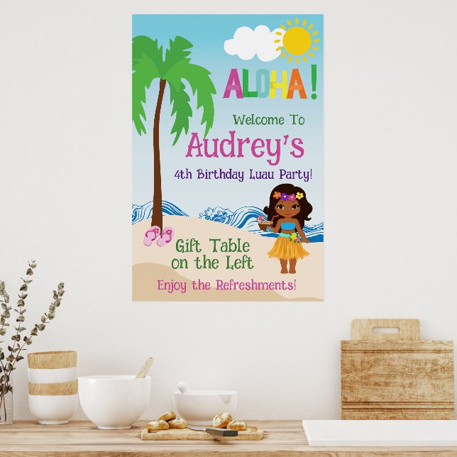 Poster Aloha Luau Birthday (Cozinha)