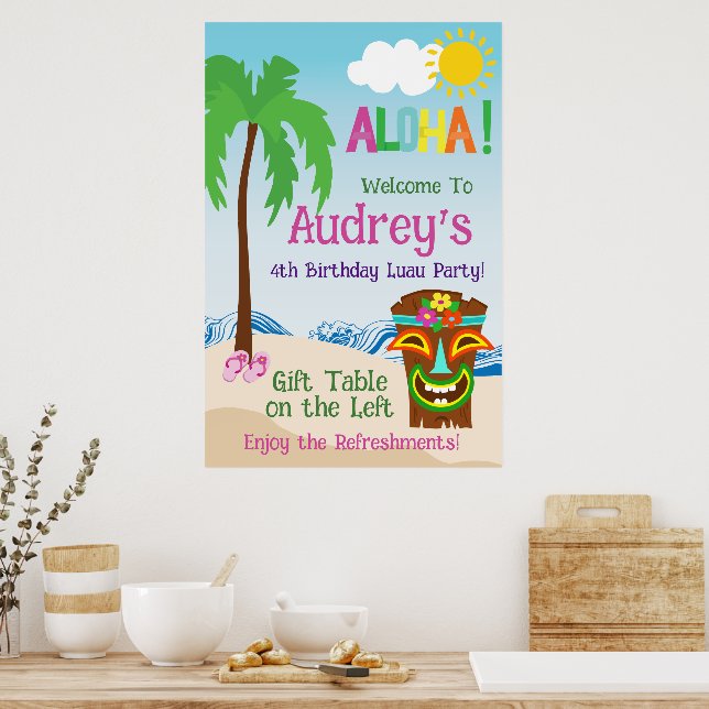Poster Aloha Luau Birthday (Cozinha)