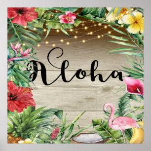 Poster Aloha Madeira Tropical Floral Folhas & Luzes Verão