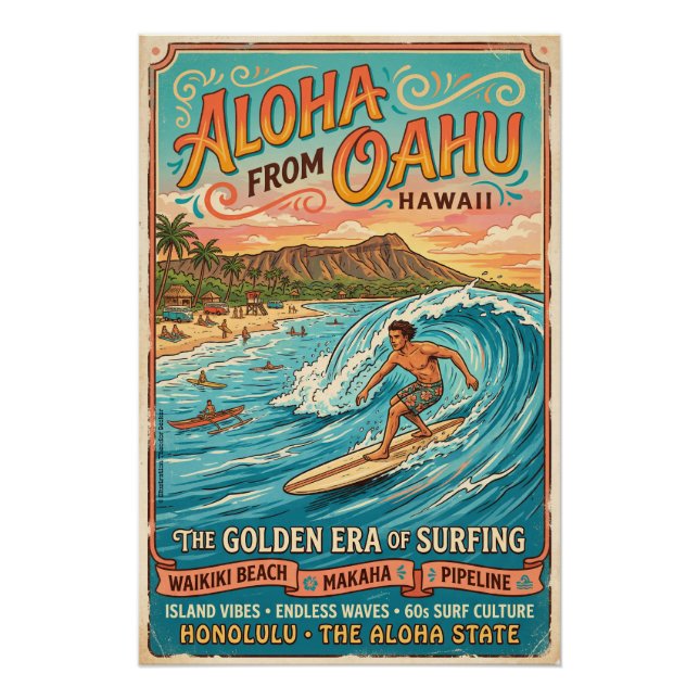 Pôster Aloha Oahu Surfing  (Frente)