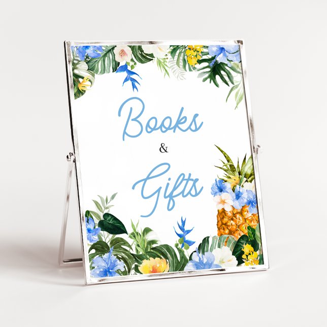Poster Aloha Pineapple Baby Shower Books and Gifts Sign (Aloha Baby Shower Sign)