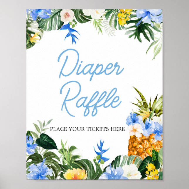 Poster Aloha Pineapple Baby Shower Diaper Raffle Sign (Frente)