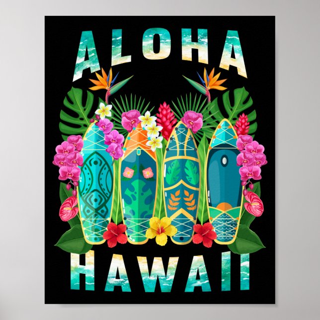 Poster Aloha Surfboard Hawaii Tropical Havaiana (Frente)