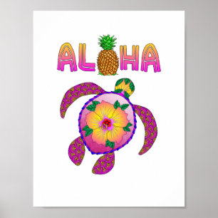 Pôster Aloha tartaruga havaiana de Honu