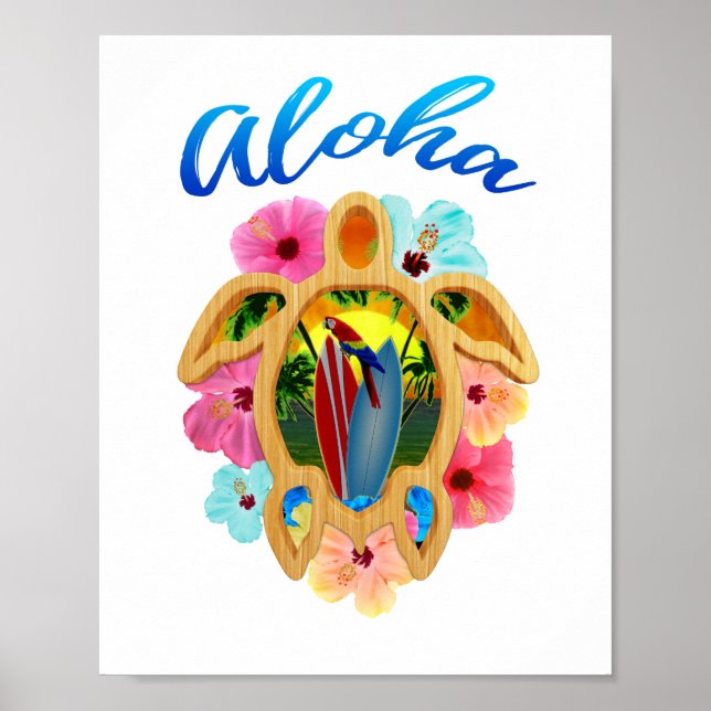 Poster Aloha Tropical Honu Turtle (Frente)
