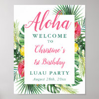 Aloha Verde Tropical Luau Birthday Sinal de Boas-v