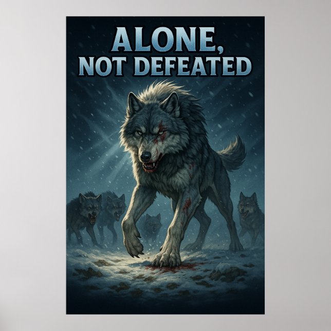 Poster Alone, Not Defeated | Motivational Wolf Art (Frente)
