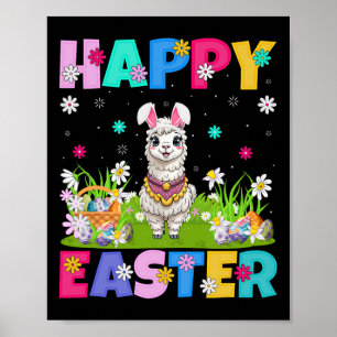 Poster Alpaca Llama Feliz Páscoa Caça aos Ovos Orelha de