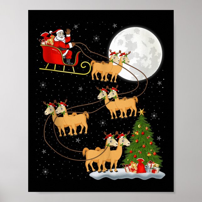 Poster Alpaca Llama Santa Sleigh Flying Funny Magical Chr (Frente)