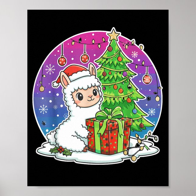 Poster Alpaca Santa Hat Xmas Alpaca Lover Adults Boy Girl (Frente)