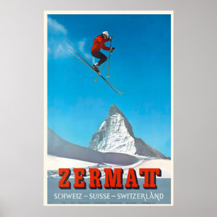 Poster Alpes de Zermatt Suíça Cartaz de Viagem Vintage