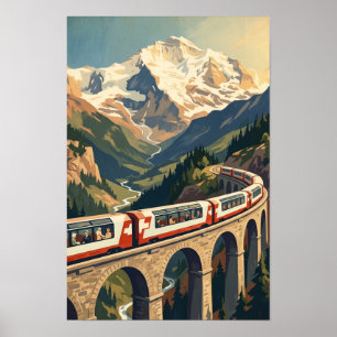 Poster Alpes Suíços Suíça Trem de Viagem Vintage