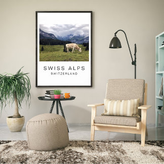 Poster Alpes Suíços Vaca Suíça Fotografia de Viagem