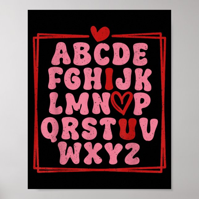 Poster Alphabet Abc I Love You Valentines Day Heart  (Frente)