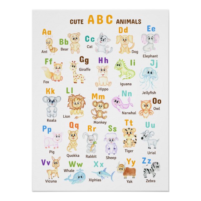 Pôster Alphabet Animal ABC Animais de estimação (Frente)