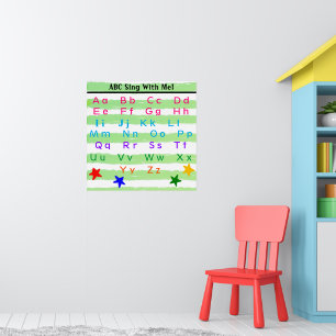 Poster Alphabet Green Watercolor Stripes