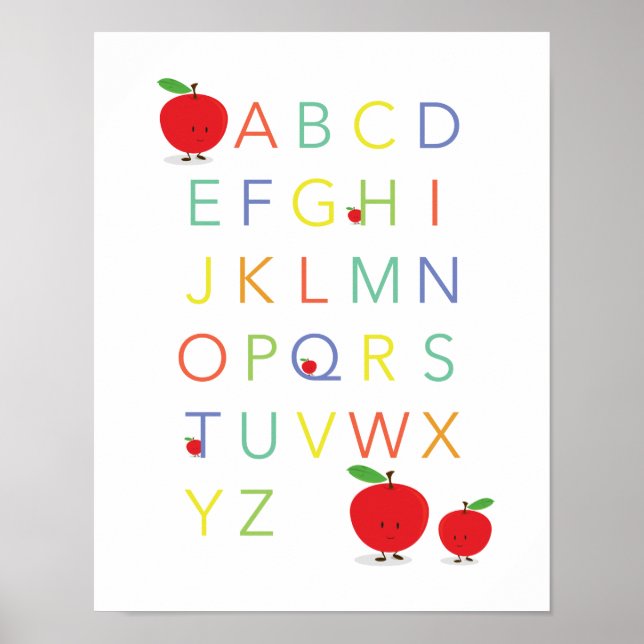 Poster Alphabet Letters ABC Educacional Colorir Apple (Frente)