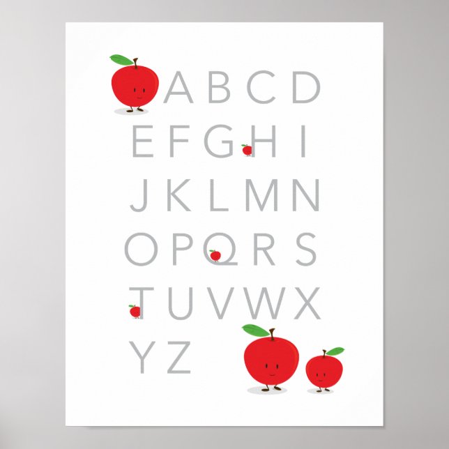 Poster Alphabet Letters ABC Educational Apple Fruta (Frente)