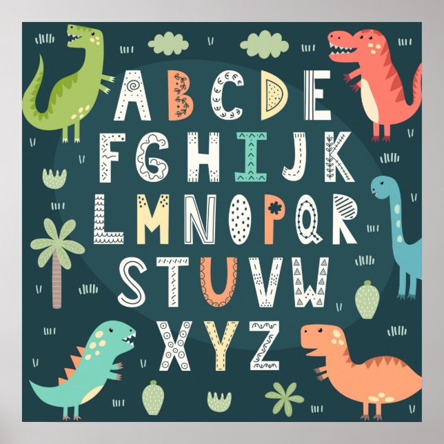 Poster Alphabet Letters Dinossauro Gato ABC (Frente)