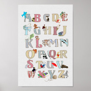 Pôster Alphabet Nursery Art Cute Picture Tecido