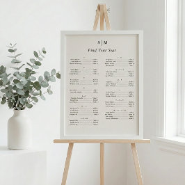 Pôster Alphabetical Classic Monogram Seating Chart