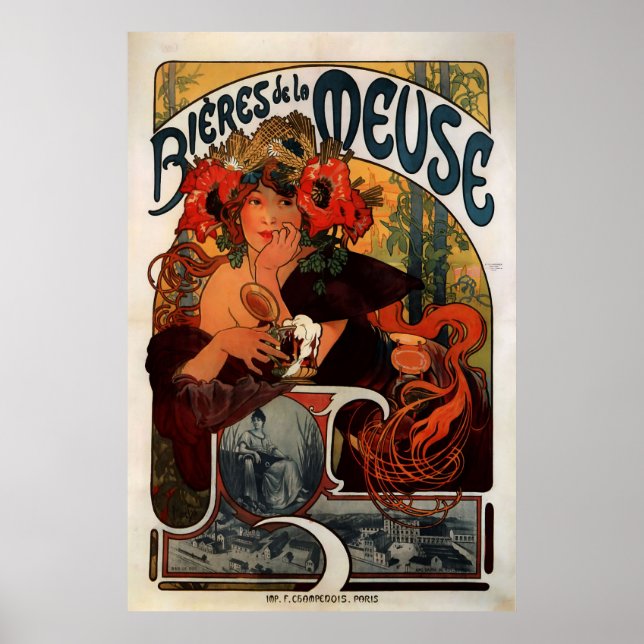 Pôster Alphons Mucha Beer Advertisement (Frente)