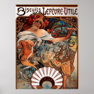 Pôster Alphons Mucha Biscuit Anúncio