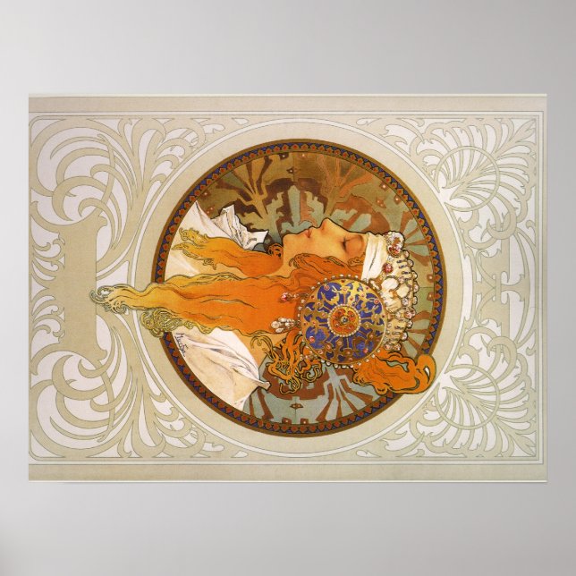 Pôster Alphonse Mucha Art Deco (Frente)