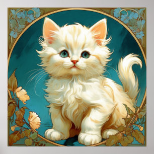 Poster Alphonse Mucha Art Nouveau White Cat