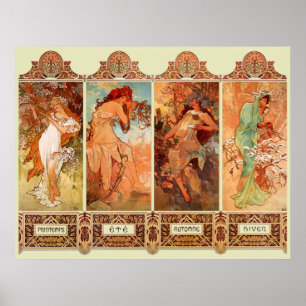 Poster Alphonse Mucha arte Nouveau de quatro estações