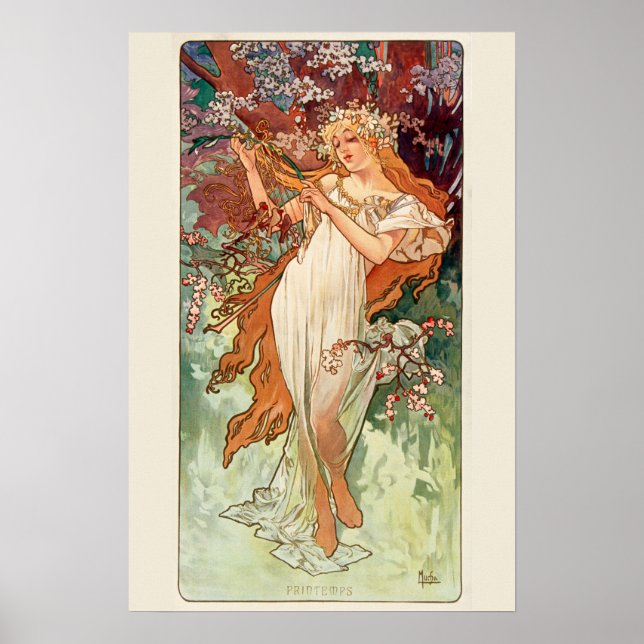 Poster Alphonse Mucha, As Estações (1896) Primavera (Frente)
