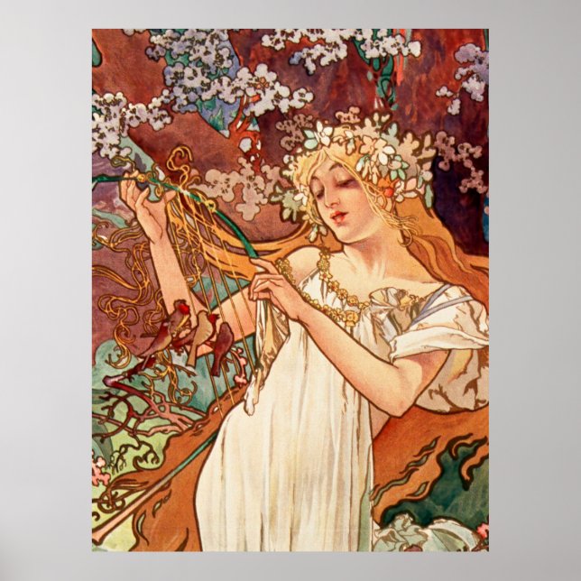 Poster Alphonse Mucha, As Estações (1896) Primavera (Frente)