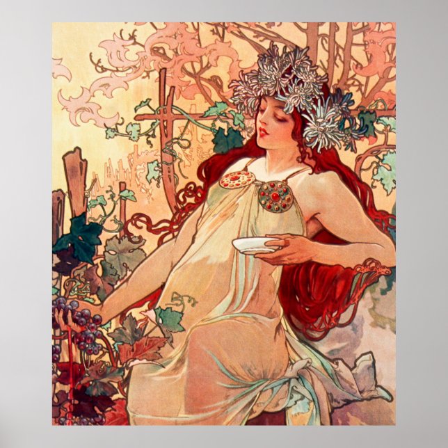 Poster Alphonse Mucha, As Estações, Outono (1896)  (Frente)