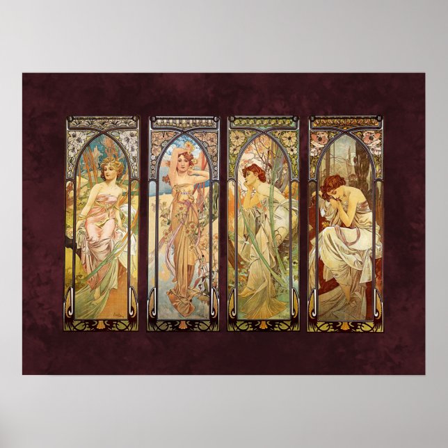 Poster Alphonse Mucha, As Horas do Dia (Frente)