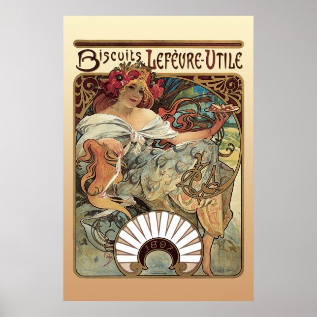 Poster Alphonse Mucha Biscuits Lefevre Utile (Frente)