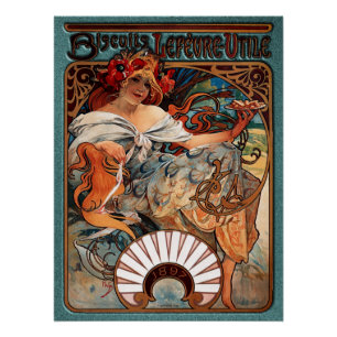 Pôster Alphonse Mucha Biscuits Lefevre-Utile Speckled